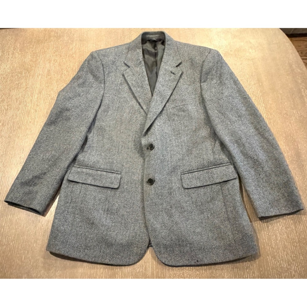 Brooks Brothers 346 Mens Grey Herringbone Wool Blend Blazer Sport Coat 42R